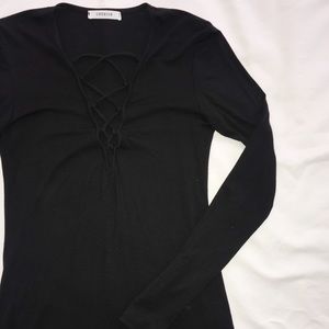 Cherish Fitted Lace Up Long Sleeve Top